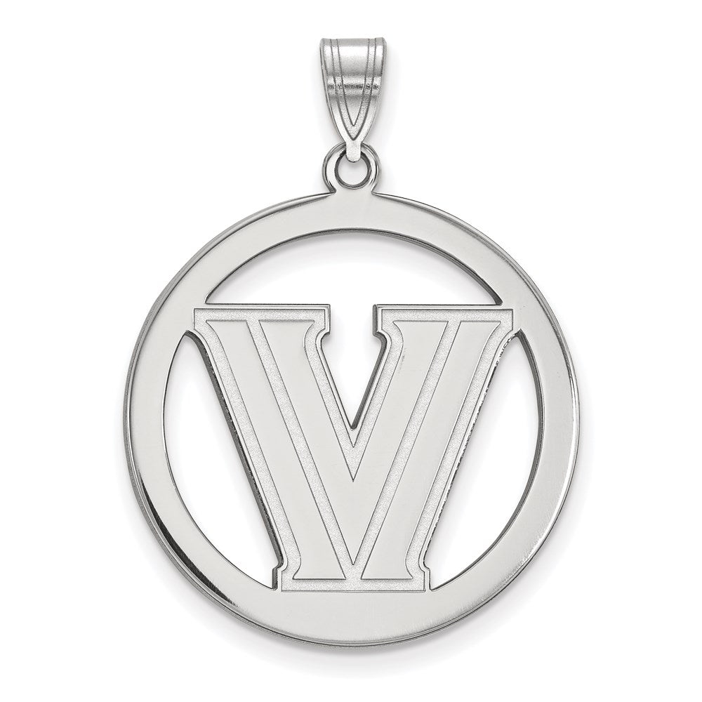 Sterling Silver Rhodium-plated LogoArt Villanova University Letter V Large Circle Pendant
