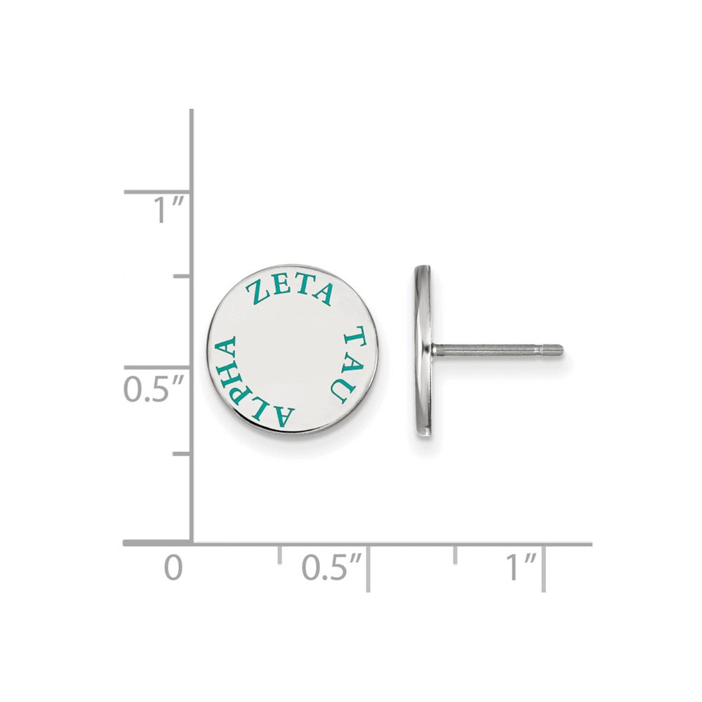 Sterling Silver Rhodium-plated LogoArt Zeta Tau Alpha Sorority Text Color Enamel Post Earrings