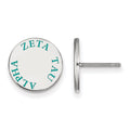 Sterling Silver Rhodium-plated LogoArt Zeta Tau Alpha Sorority Text Color Enamel Post Earrings