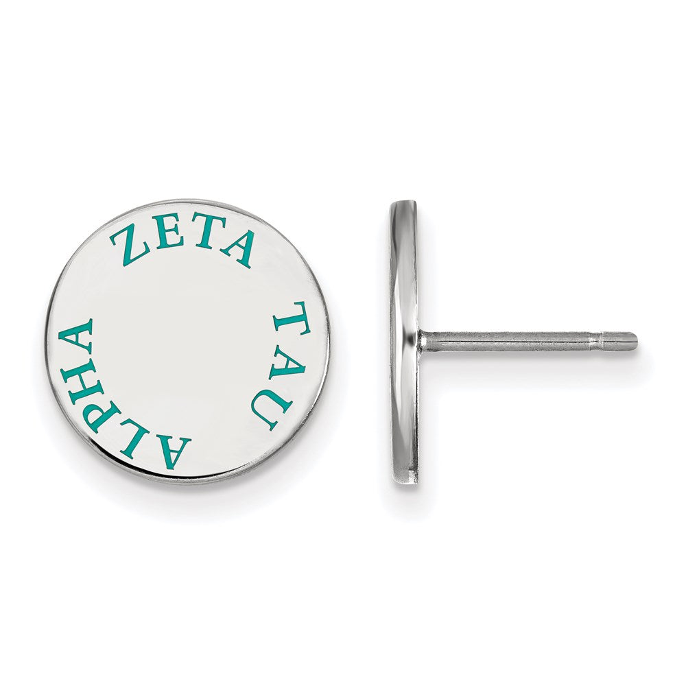 Sterling Silver Rhodium-plated LogoArt Zeta Tau Alpha Sorority Text Color Enamel Post Earrings