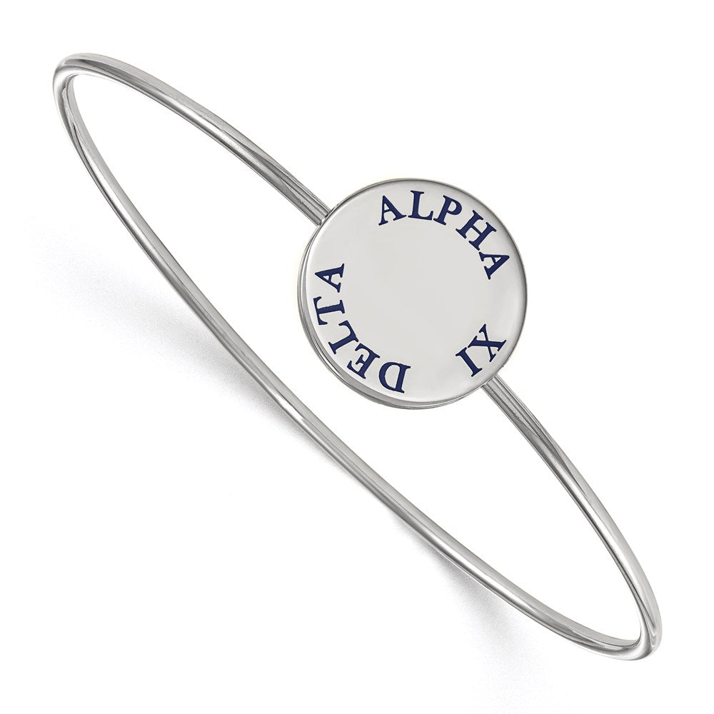 Sterling Silver Rh-plated LogoArt Alpha Xi Delta Enameled Slip-on Bangle