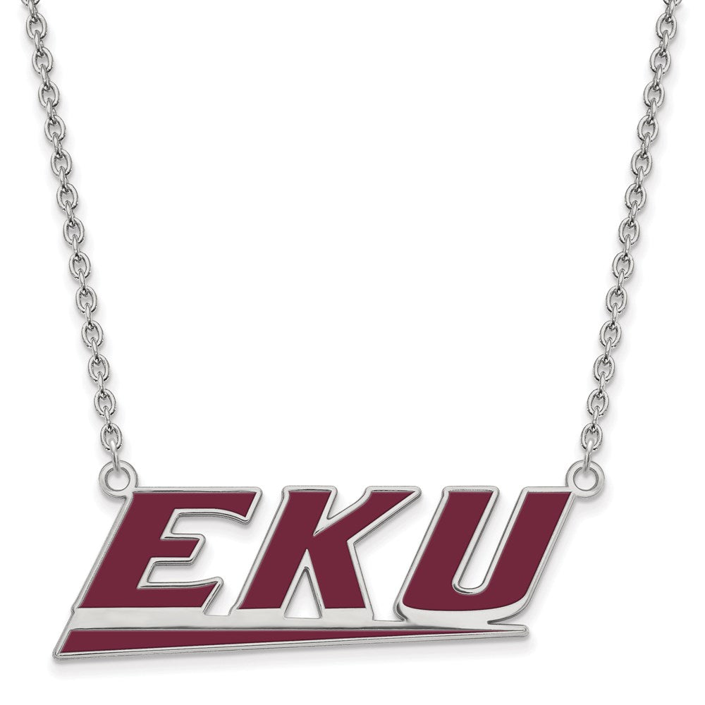 Sterling Silver Rhodium-plated LogoArt Eastern Kentucky University E-K-U Large Enameled Pendant 18 inch Necklace