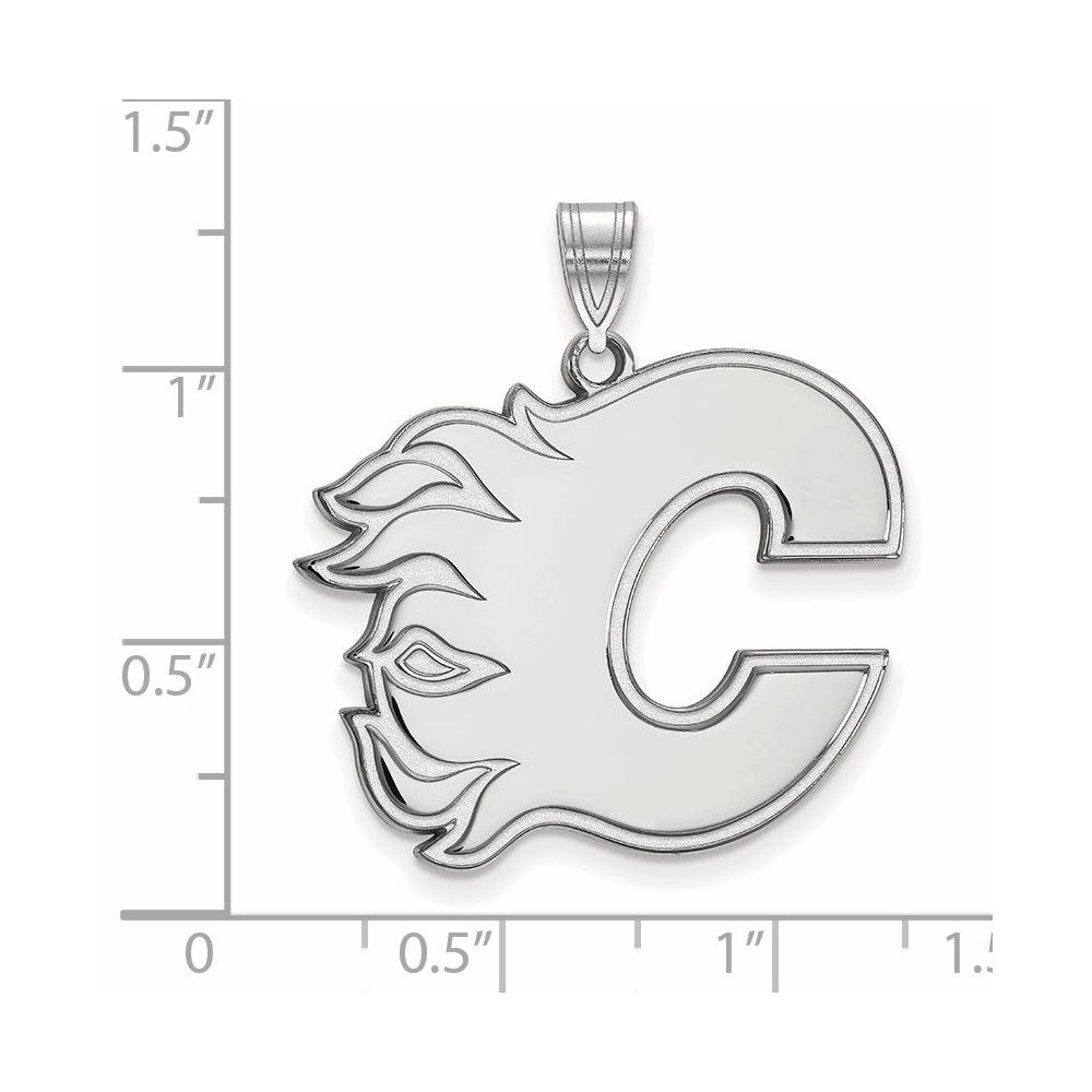 Sterling Silver Rhodium-plated NHL LogoArt Calgary Flames Letter C Extra Large Pendant