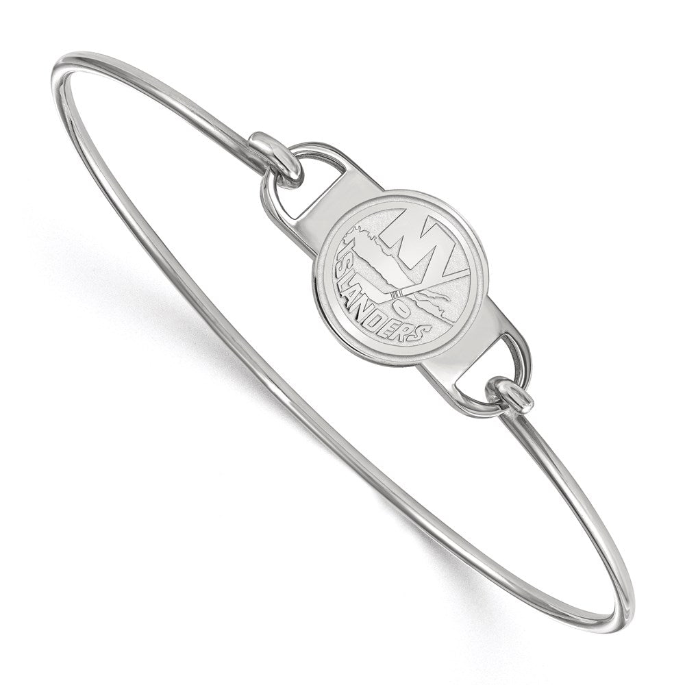 Sterling Silver Rhodium-plated NHL LogoArt New York Islanders Small Center 7 inch Wire Bangle