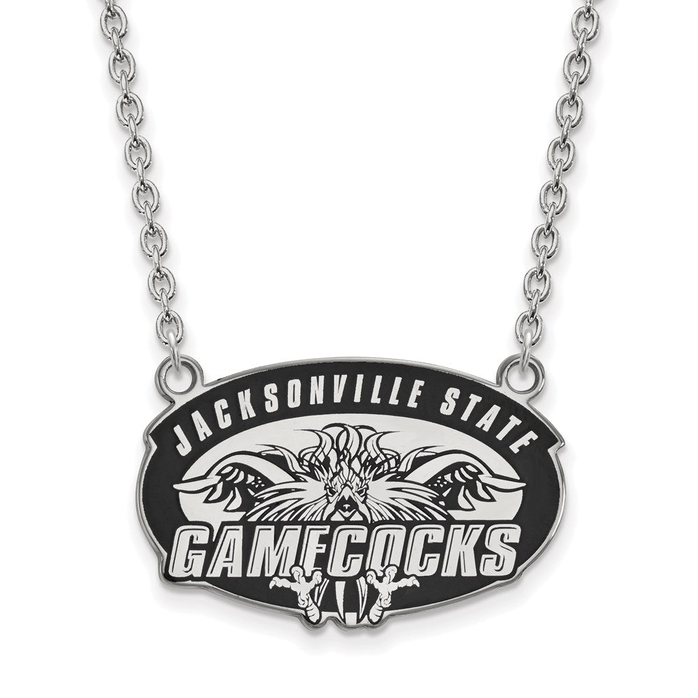 Sterling Silver Rhodium-plated LogoArt Jacksonville State U. Large Enameled Pendant 18 inch Necklace
