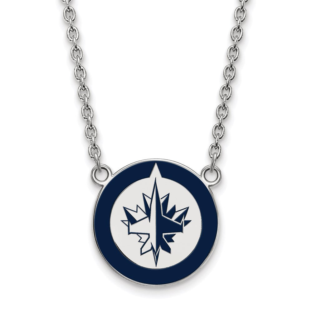 Sterling Silver Rhodium-plated NHL LogoArt Winnipeg Jets Large Enameled Pendant 18 inch Necklace