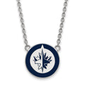 Sterling Silver Rhodium-plated NHL LogoArt Winnipeg Jets Large Enameled Pendant 18 inch Necklace