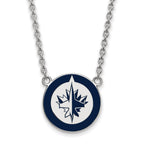 Sterling Silver Rhodium-plated NHL LogoArt Winnipeg Jets Large Enameled Pendant 18 inch Necklace