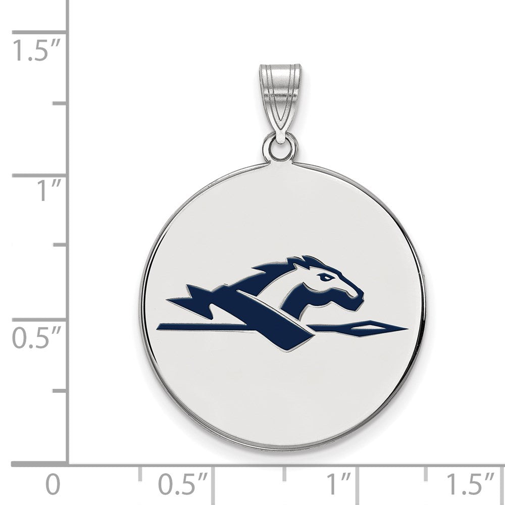 Sterling Silver Rhodium-plated LogoArt Longwood University Horse Extra Large Enameled Disc Pendant