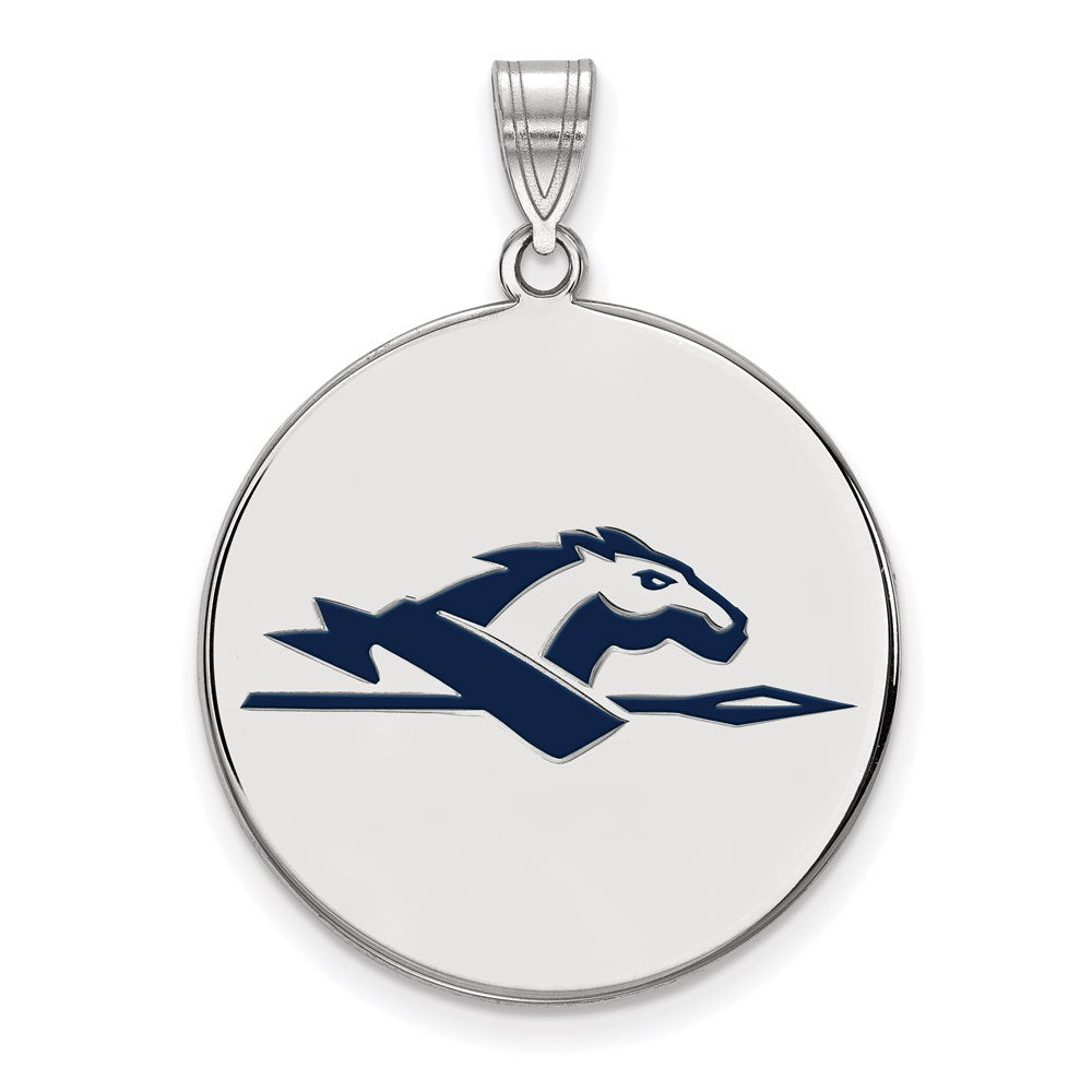 Sterling Silver Rhodium-plated LogoArt Longwood University Horse Extra Large Enameled Disc Pendant