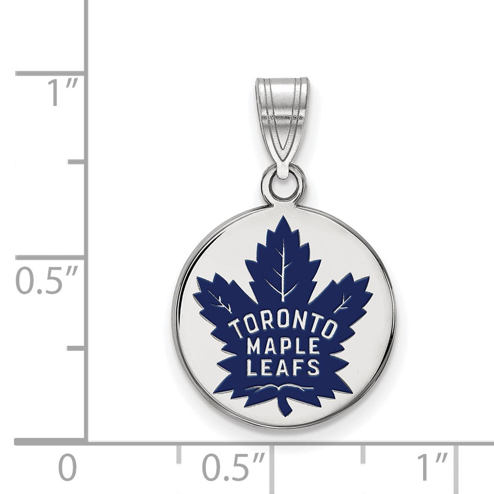 Sterling Silver Rhodium-plated NHL LogoArt Toronto Maple Leafs Medium Enameled Disc Pendant