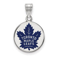 Sterling Silver Rhodium-plated NHL LogoArt Toronto Maple Leafs Medium Enameled Disc Pendant