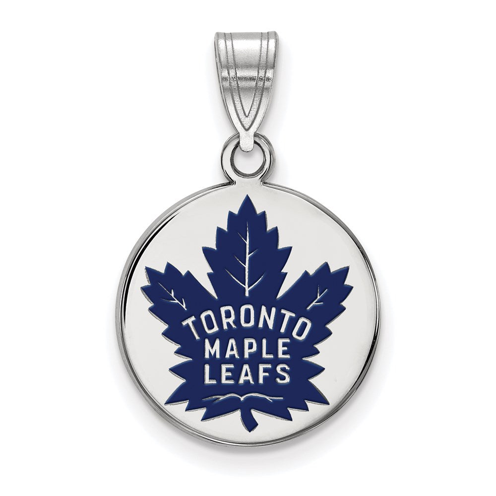 Sterling Silver Rhodium-plated NHL LogoArt Toronto Maple Leafs Medium Enameled Disc Pendant