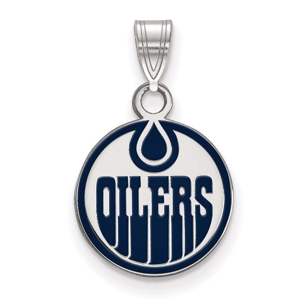 Sterling Silver Rhodium-plated NHL LogoArt Edmonton Oilers Small Enameled Pendant