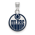 Sterling Silver Rhodium-plated NHL LogoArt Edmonton Oilers Small Enameled Pendant