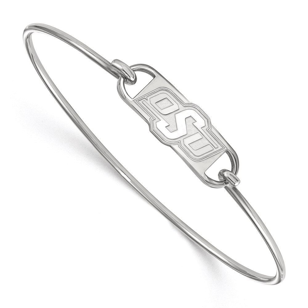 Sterling Silver Rhodium-plated LogoArt Oklahoma State University O-S-U Small Center 7 inch Wire Bangle