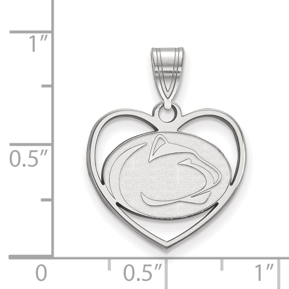 Sterling Silver Rhodium-plated LogoArt Penn State University Lion Heart Pendant