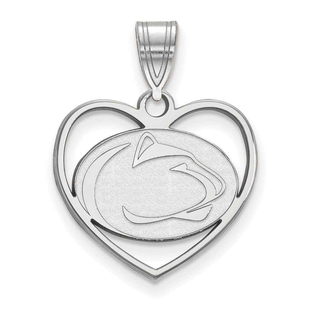 Sterling Silver Rhodium-plated LogoArt Penn State University Lion Heart Pendant