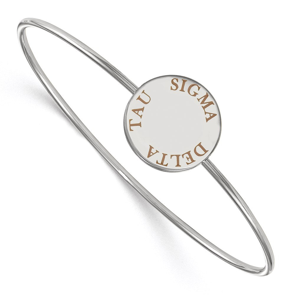 Sterling Silver Rh-plated LogoArt Sigma Delta Tau Enameled Slip-on Bangle