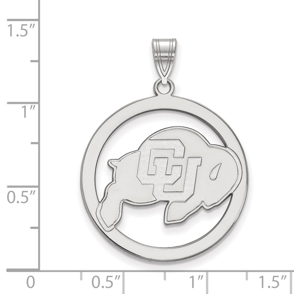 Sterling Silver Rhodium-plated LogoArt University of Colorado Buffalo Extra Large Circle Pendant