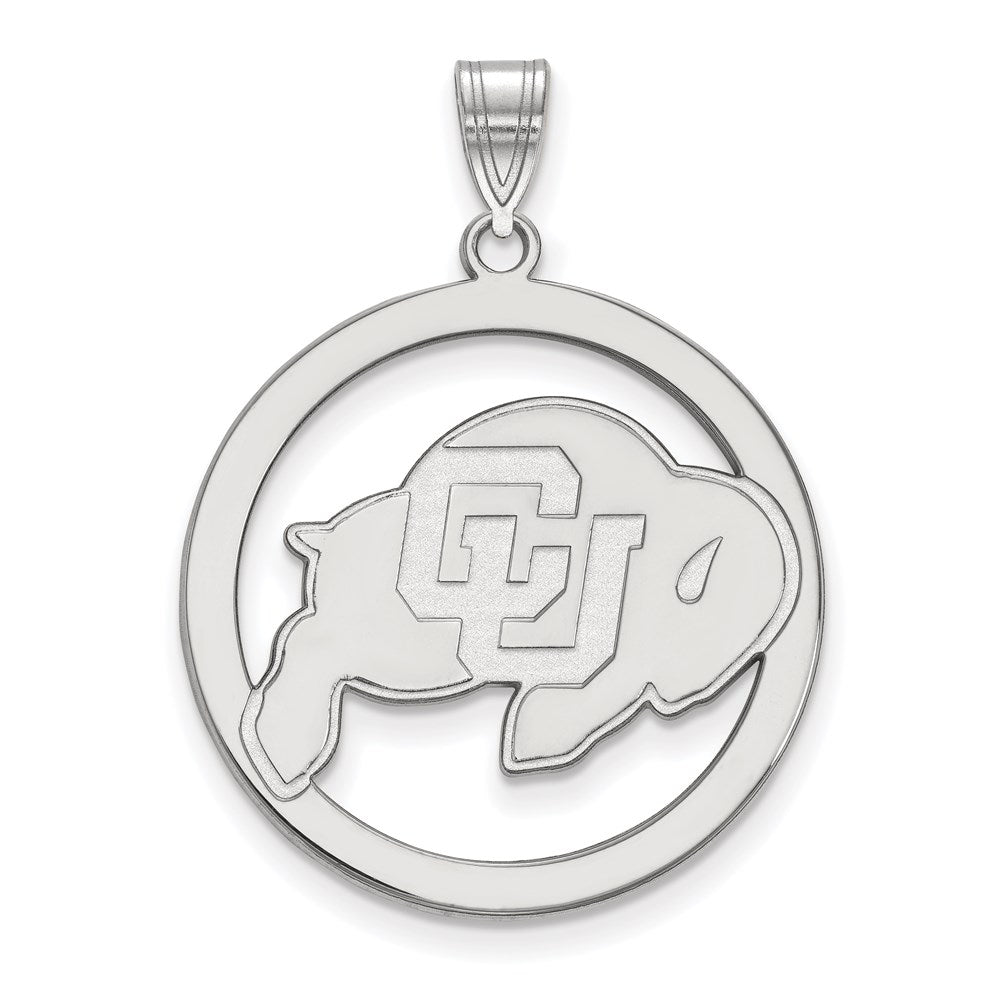Sterling Silver Rhodium-plated LogoArt University of Colorado Buffalo Extra Large Circle Pendant
