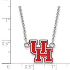Sterling Silver Rhodium-plated LogoArt University of Houston U-H Small Enameled Pendant 18 inch Necklace