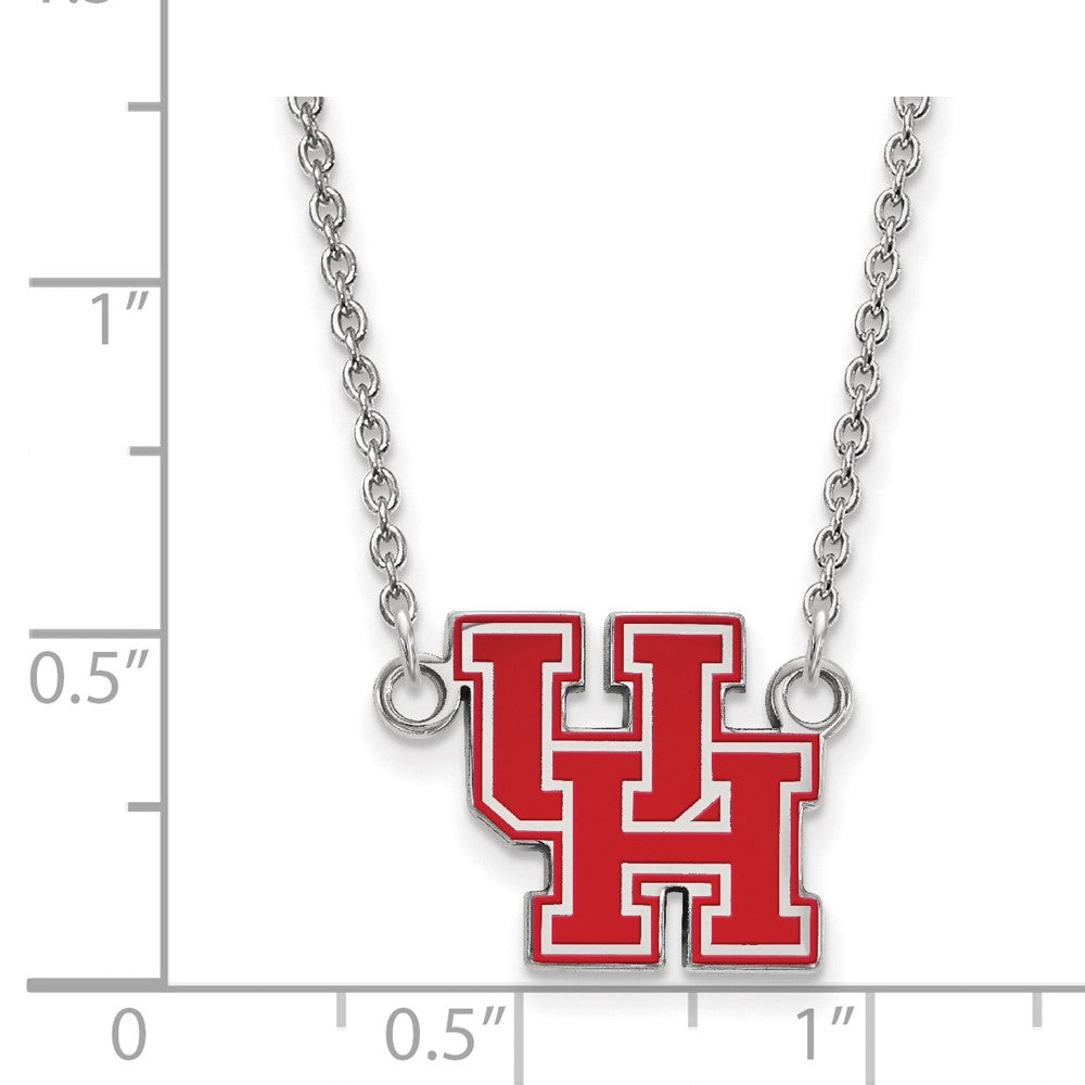 Sterling Silver Rhodium-plated LogoArt University of Houston U-H Small Enameled Pendant 18 inch Necklace