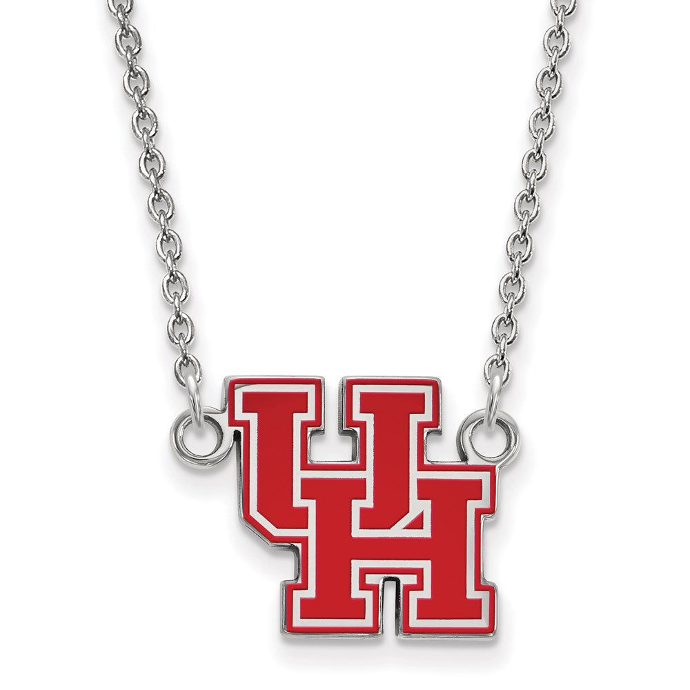 Sterling Silver Rhodium-plated LogoArt University of Houston U-H Small Enameled Pendant 18 inch Necklace
