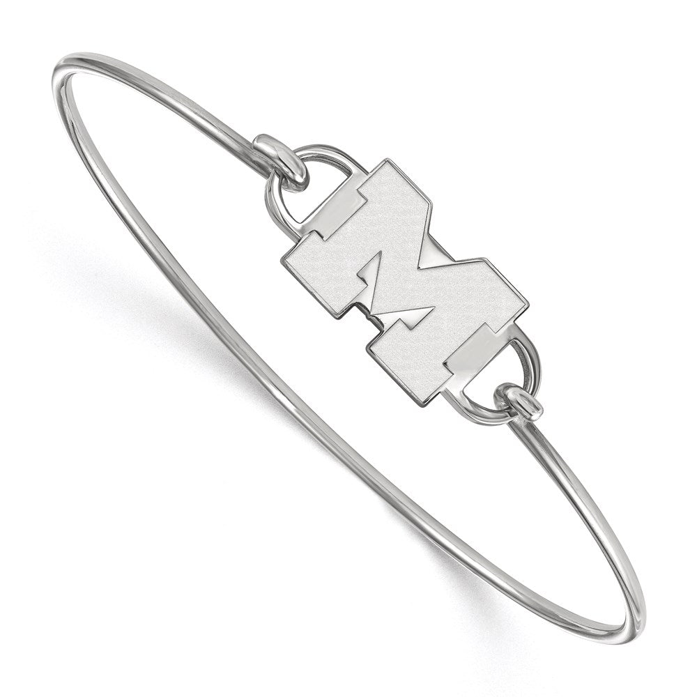 Sterling Silver Rhodium-plated LogoArt University of Michigan Letter M Small Center 7 inch Wire Bangle