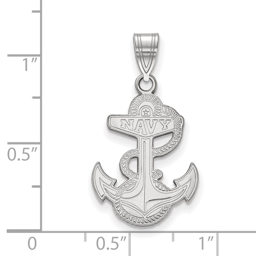 Sterling Silver Rhodium-plated LogoArt US Naval Academy Anchor Large Pendant