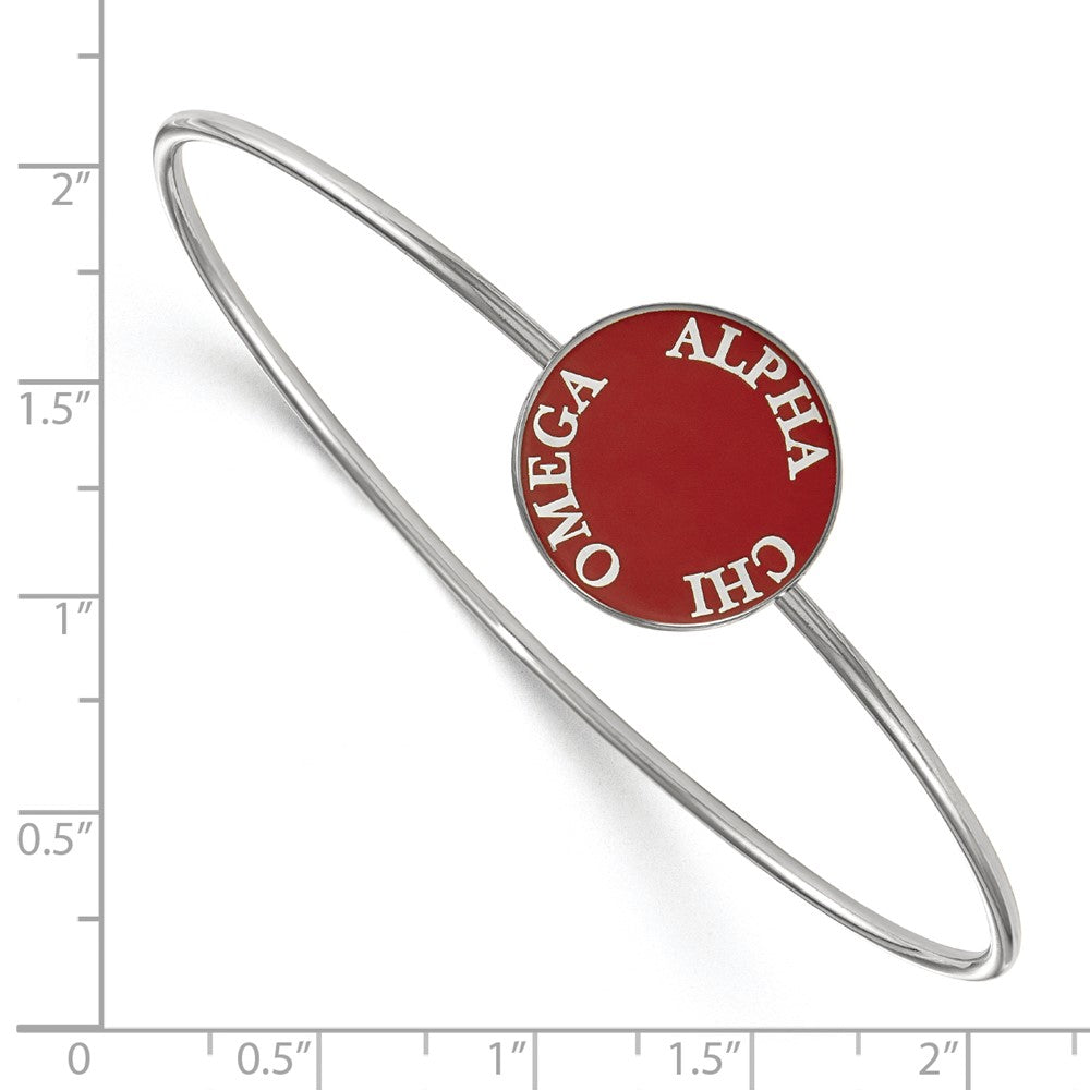 Sterling Silver Rh-plated LogoArt Alpha Chi Omega Enameled Slip-on Bangle