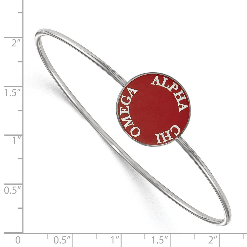 Sterling Silver Rh-plated LogoArt Alpha Chi Omega Enameled Slip-on Bangle