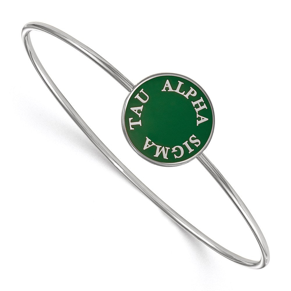 Sterling Silver Rh-plated LogoArt Alpha Sigma Tau Enameled Slip-on Bangle