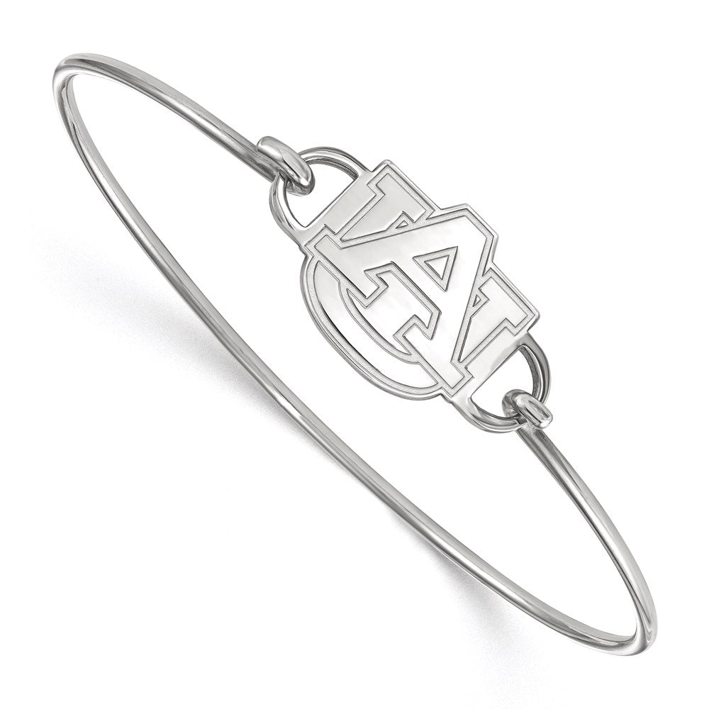 Sterling Silver Rhodium-plated LogoArt Auburn University A-U Medium Center 7 inch Wire Bangle