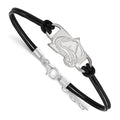 Sterling Silver Rhodium-plated NHL LogoArt Colorado Avalanche Letter A Small Center Black Leather 7 inch Bracelet with Extender