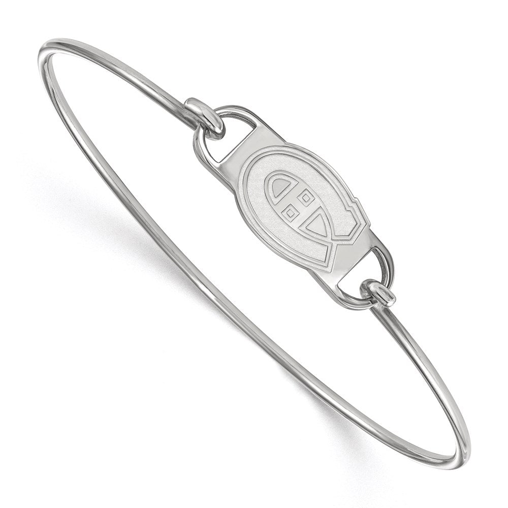 Sterling Silver Rhodium-plated NHL LogoArt Montreal Canadiens Small Center 7 inch Wire Bangle