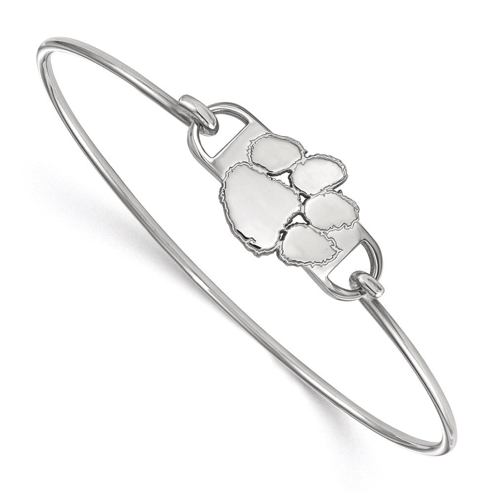 Sterling Silver Rhodium-plated LogoArt Clemson University Tiger Paw Small Center 7 inch Wire Bangle