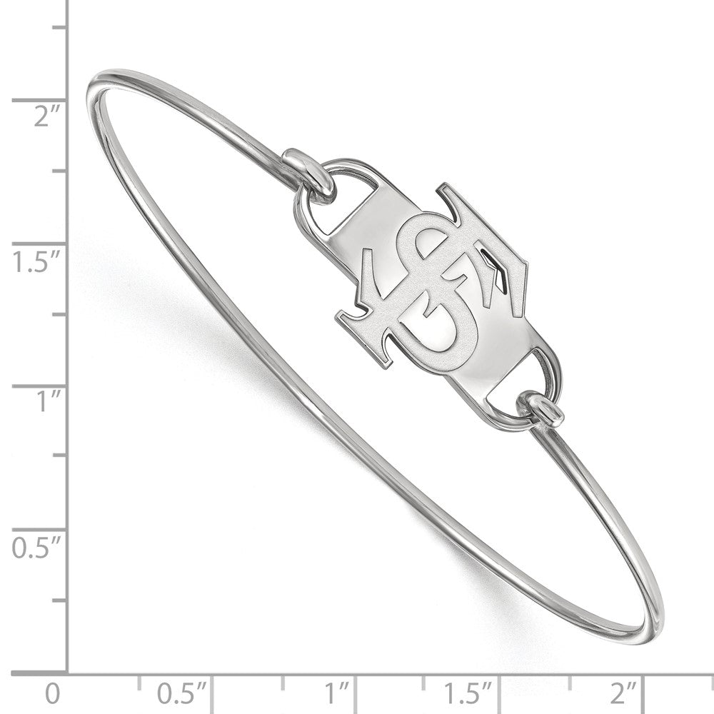 Sterling Silver Rhodium-plated LogoArt Florida State University F-S Small Center 7 inch Wire Bangle