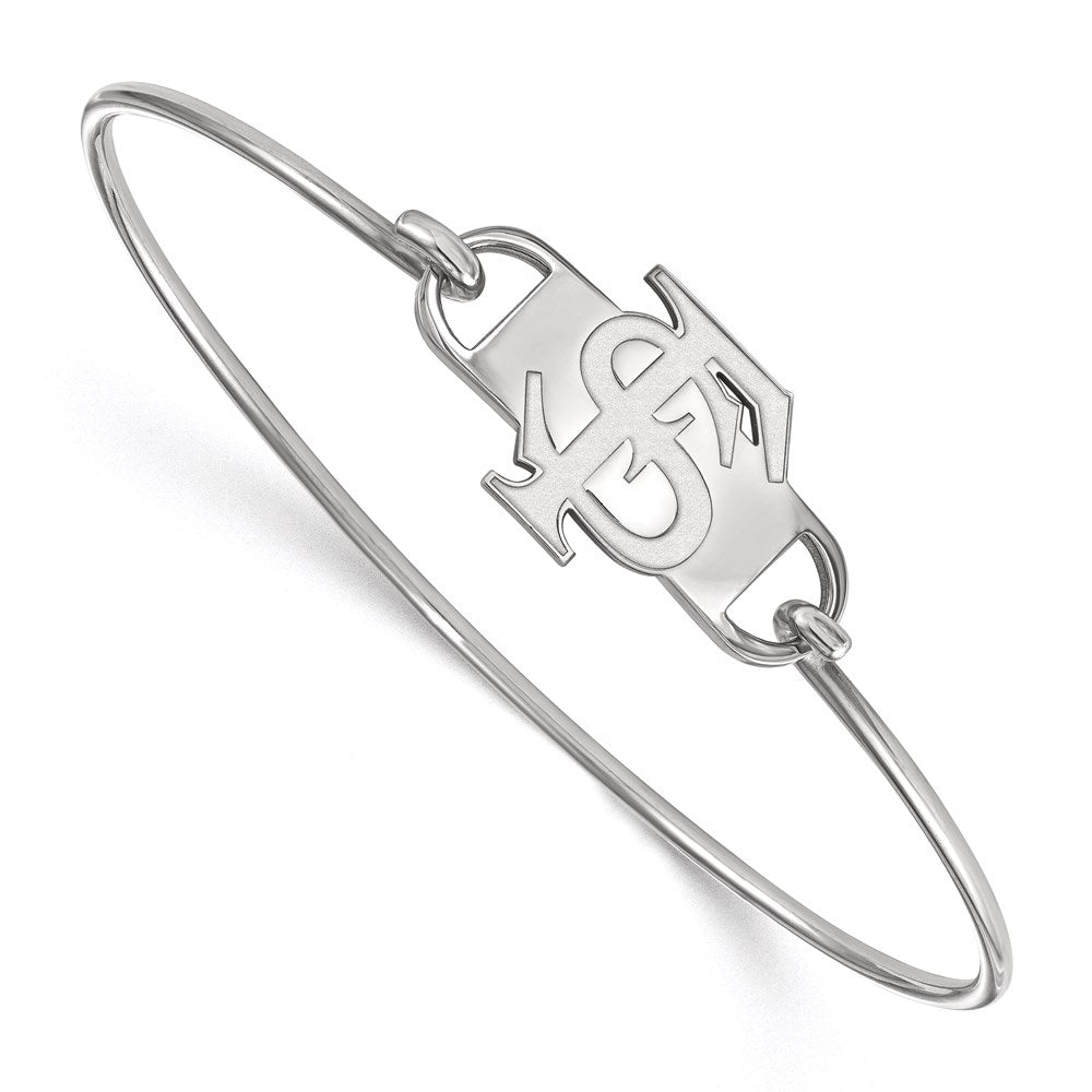 Sterling Silver Rhodium-plated LogoArt Florida State University F-S Small Center 7 inch Wire Bangle
