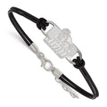 Sterling Silver Rhodium-plated LogoArt James Madison University Small Center Black Leather 7 inch Bracelet with Extender
