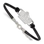 Sterling Silver Rhodium-plated LogoArt James Madison University Small Center Black Leather 7 inch Bracelet with Extender