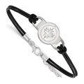 Sterling Silver Rhodium-plated NHL LogoArt Winnipeg Jets Small Center Black Leather 7 inch Bracelet with Extender