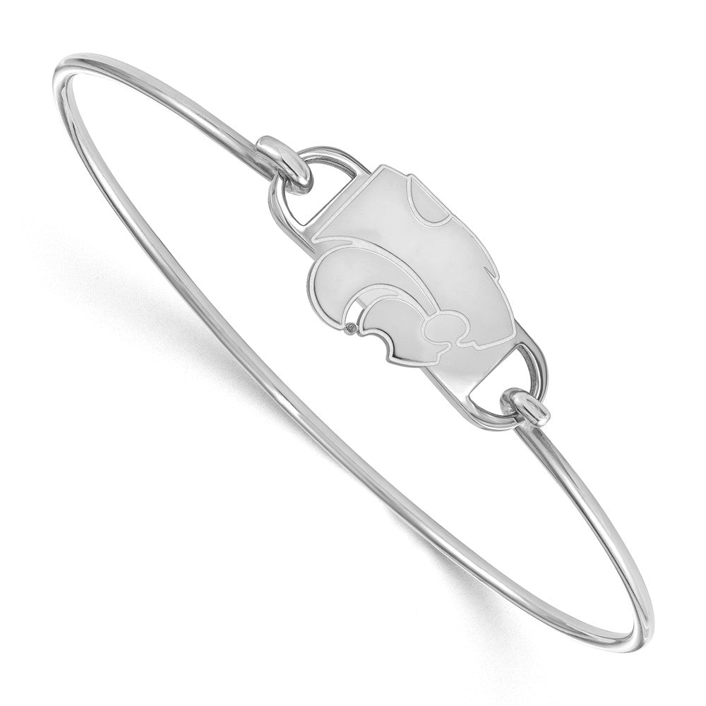Sterling Silver Rhodium-plated LogoArt Kansas State University Wildcat Small Center 7 inch Wire Bangle