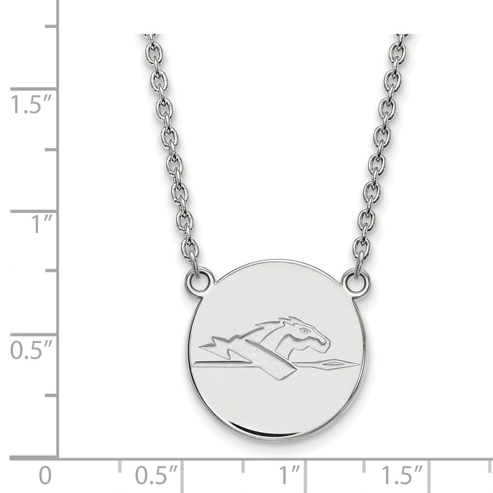 Sterling Silver Rhodium-plated LogoArt Longwood University Horse Large Disc Pendant 18 inch Necklace