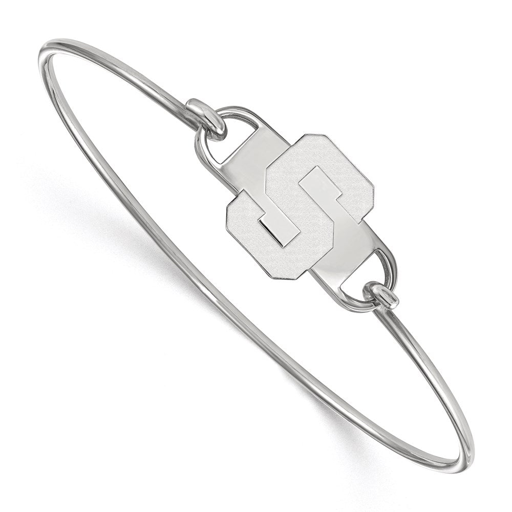 Sterling Silver Rhodium-plated LogoArt Michigan State University Letter S Small Center 7 inch Wire Bangle