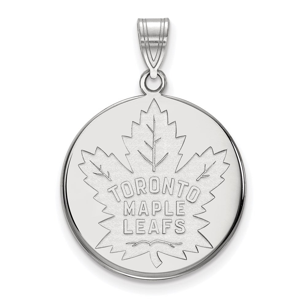 Sterling Silver Rhodium-plated NHL LogoArt Toronto Maple Leafs Large Disc Pendant
