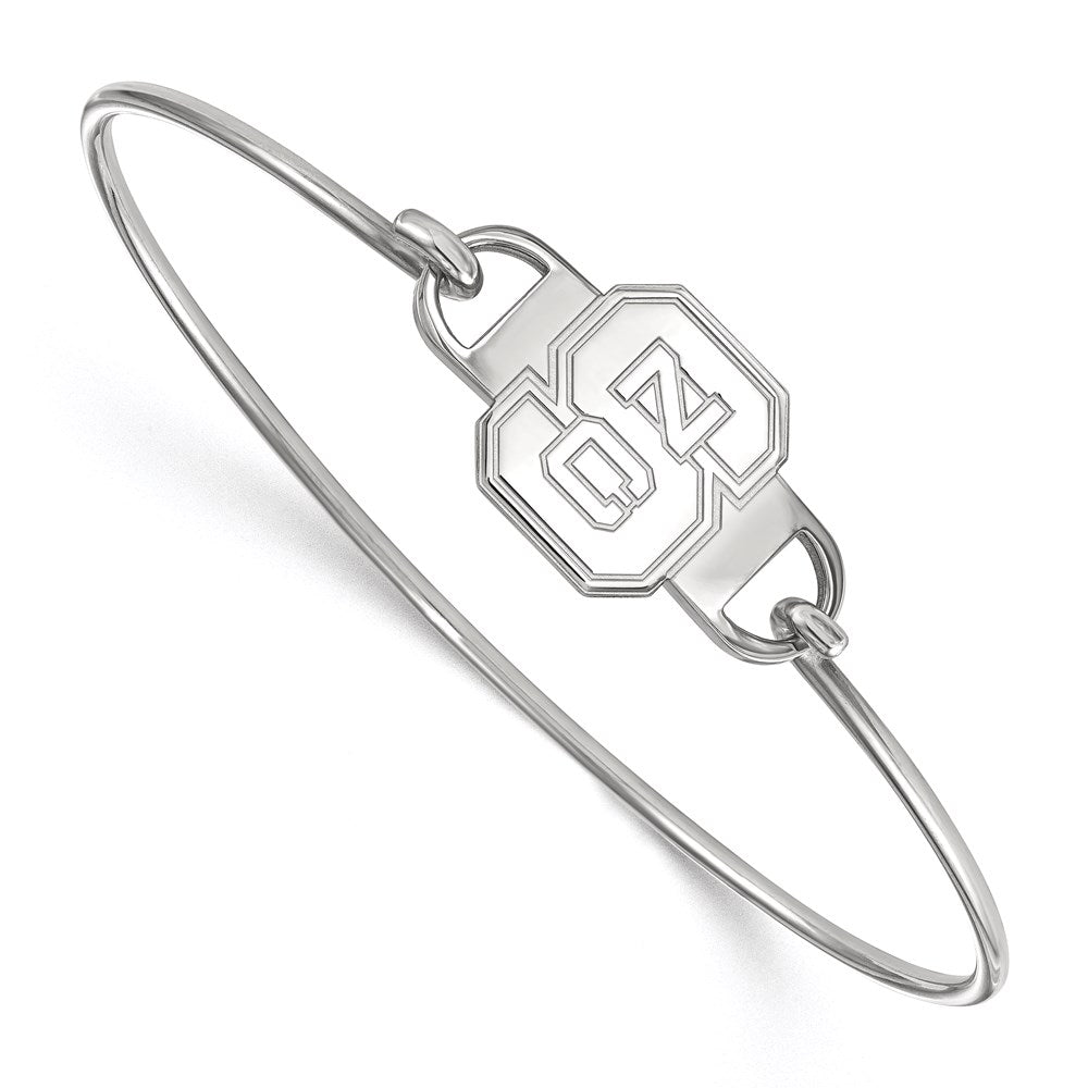 Sterling Silver Rhodium-plated LogoArt North Carolina State University N-C-S Small Center 7 inch Wire Bangle