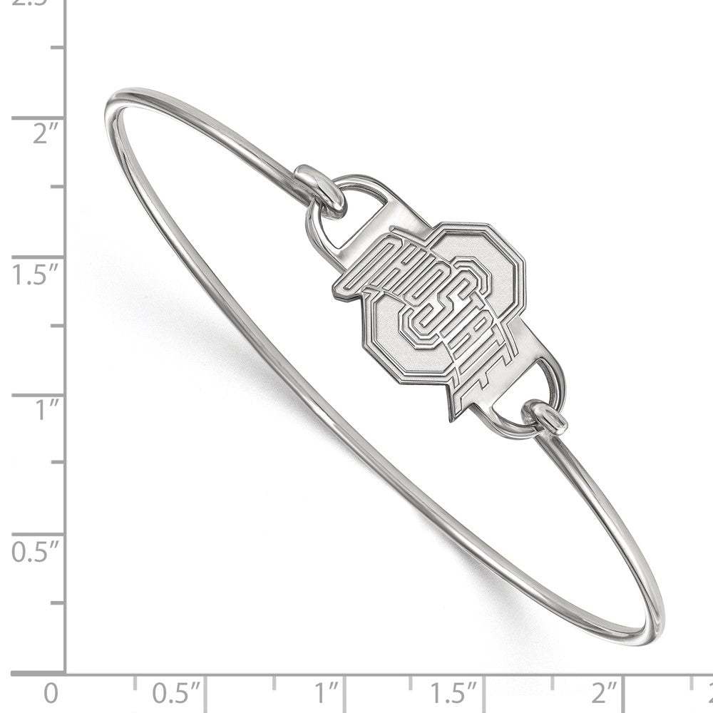 Sterling Silver Rhodium-plated LogoArt The Ohio State University Small Center 7 inch Wire Bangle