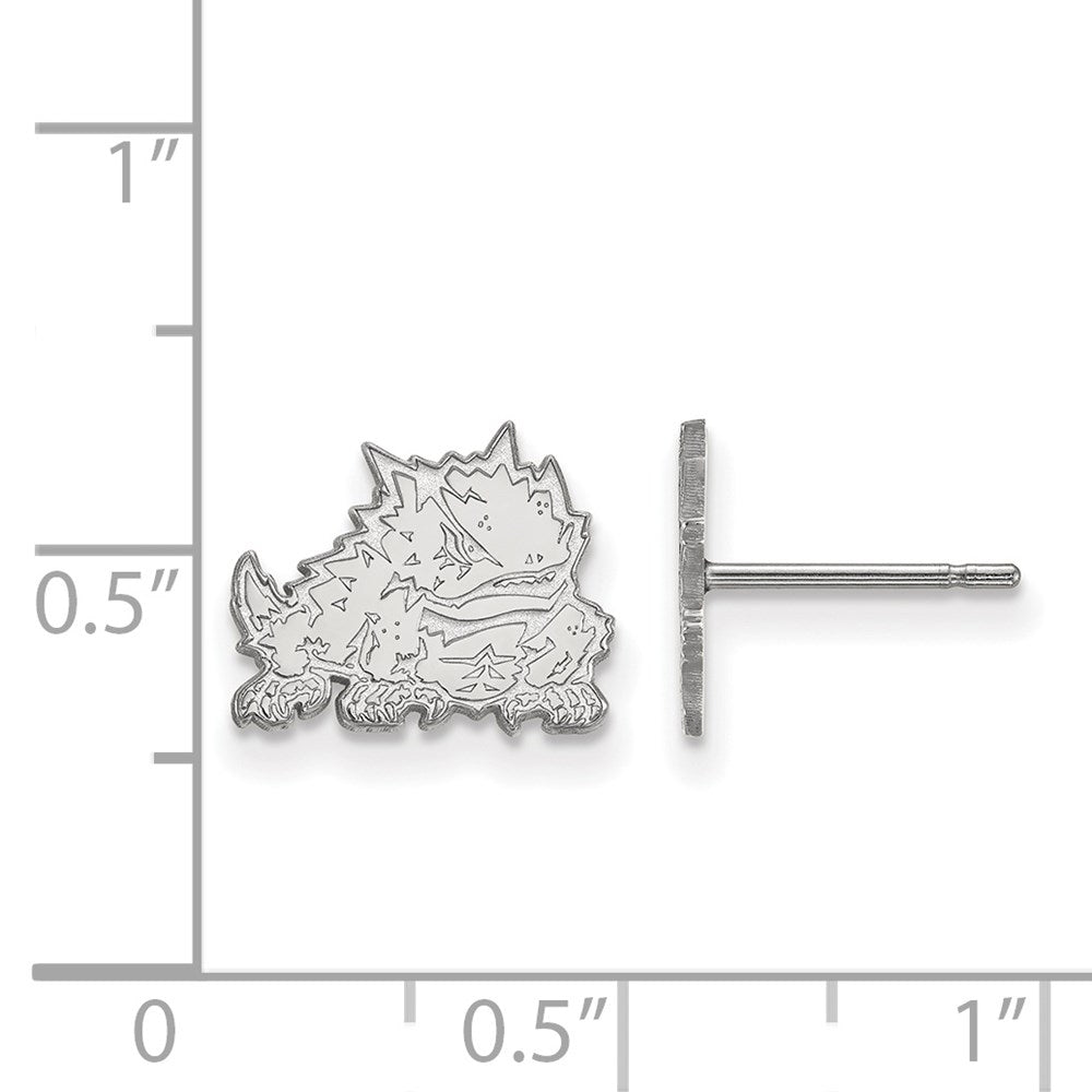 14k White Gold LogoArt Texas Christian University Horned Frog Extra Small Post Earrings