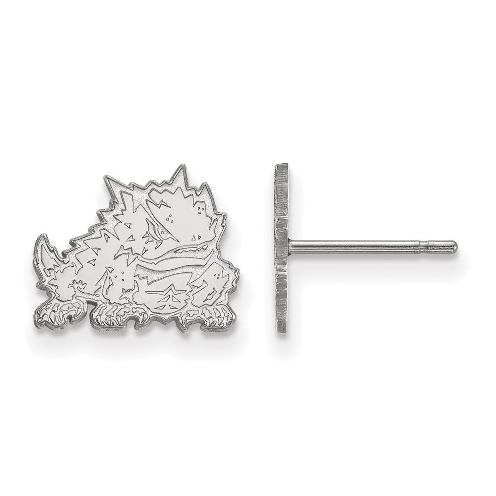 10k White Gold LogoArt Texas Christian University Horned Frog Extra Small Post Earrings